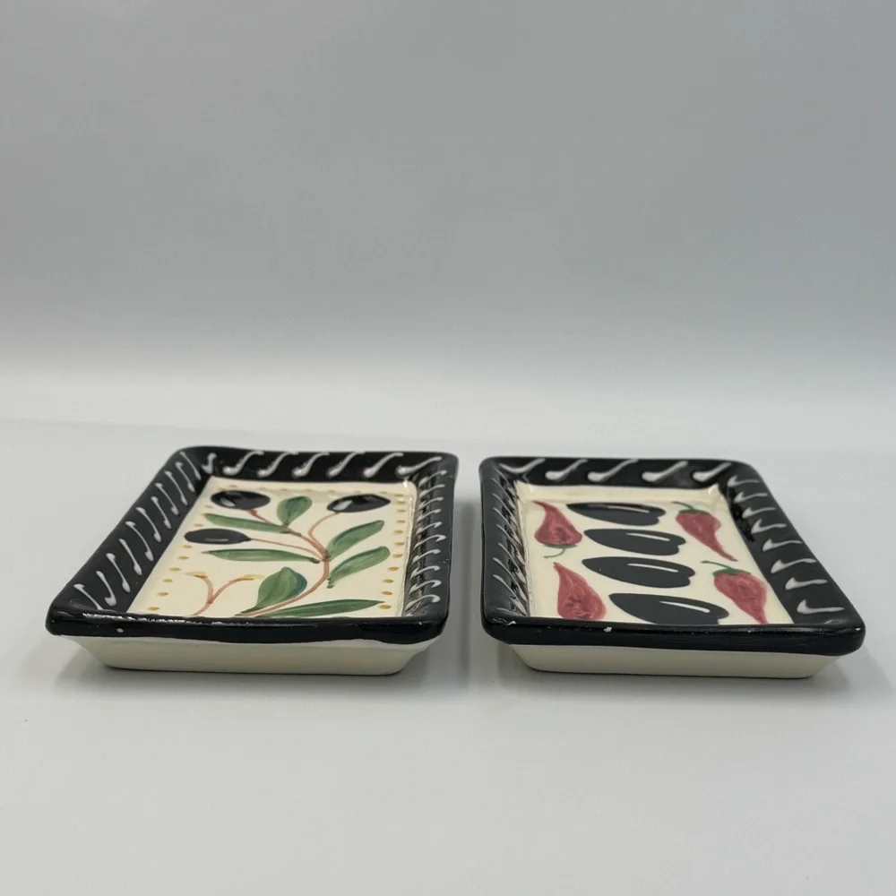 Crate & Barrel Debby Segura‎ Olive Pepper Tray Set Italy 1999 Ceramic